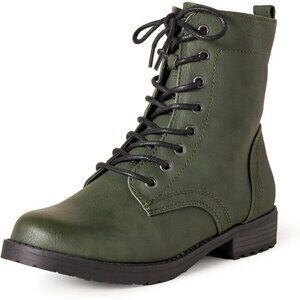 Amazon Essentials Women's Leather Green Lace-Up Combat Ankle Boots